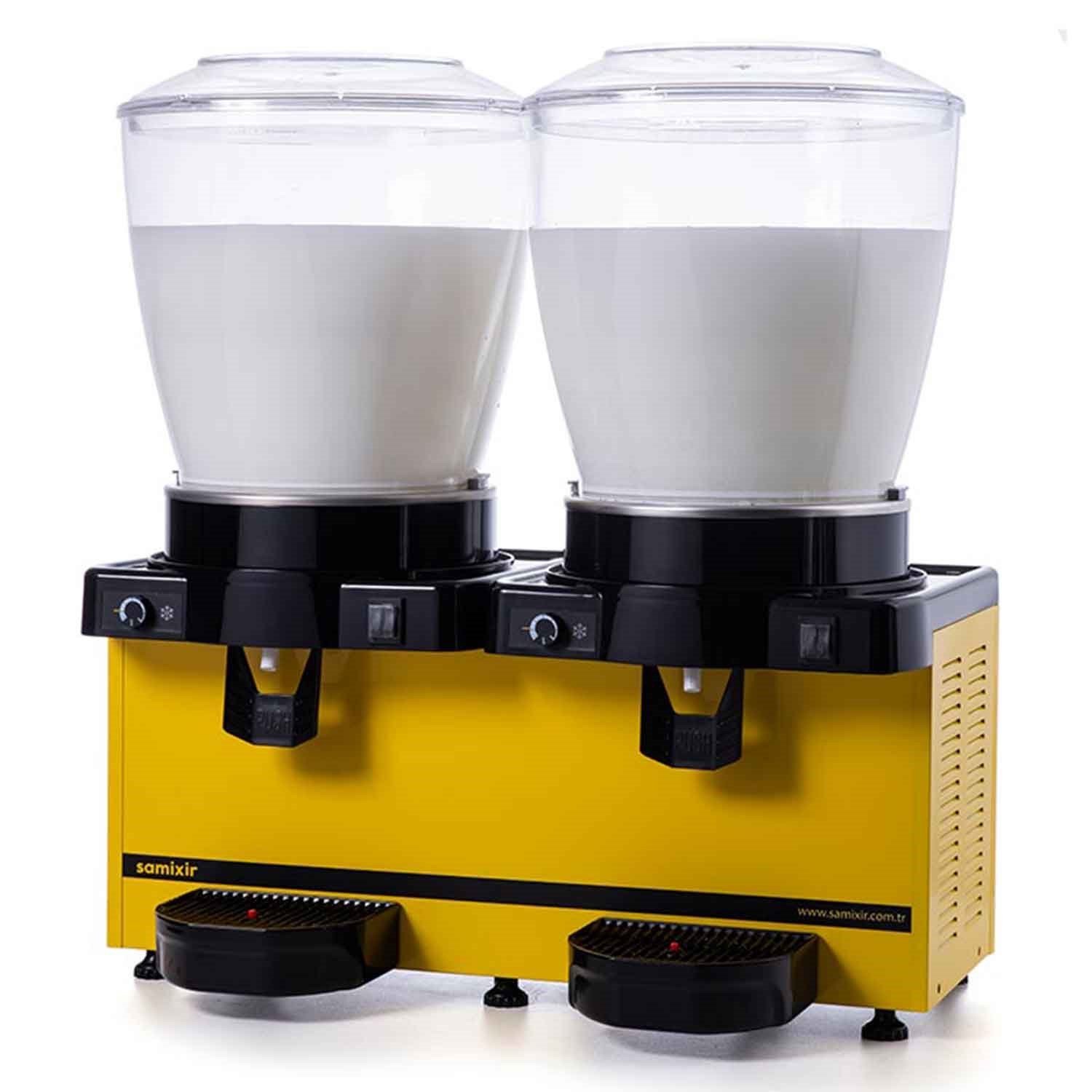 Samixir Twin Soğuk İçecek Dispenseri 22+22 Litre Analog Karıştırıcılı Sarı, Samixir, Şerbetlik ve Ayran Makineleri