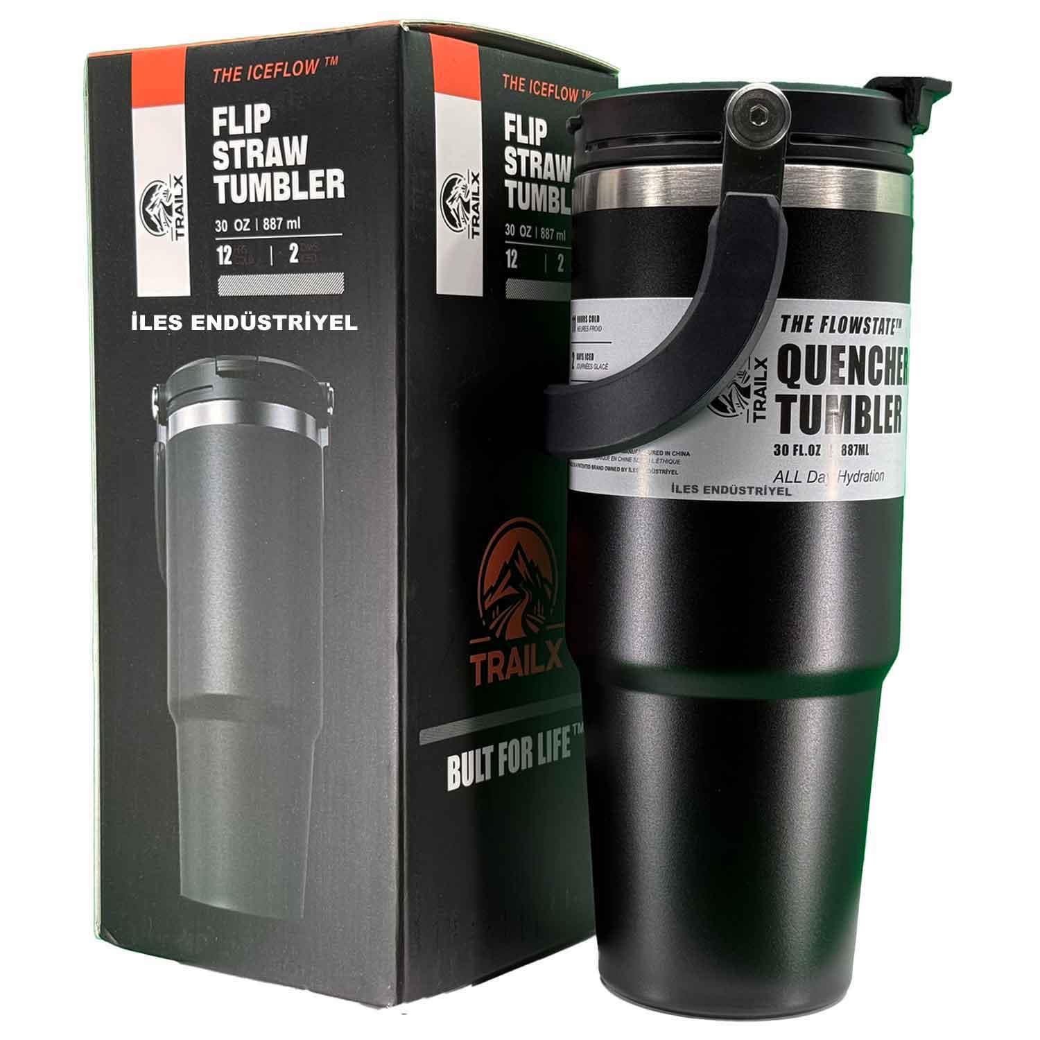 Trailx Vakumlu Termos, Paslanmaz Çelik 30 Oz/887 ml, Siyah, TRAİLX, Termoslar