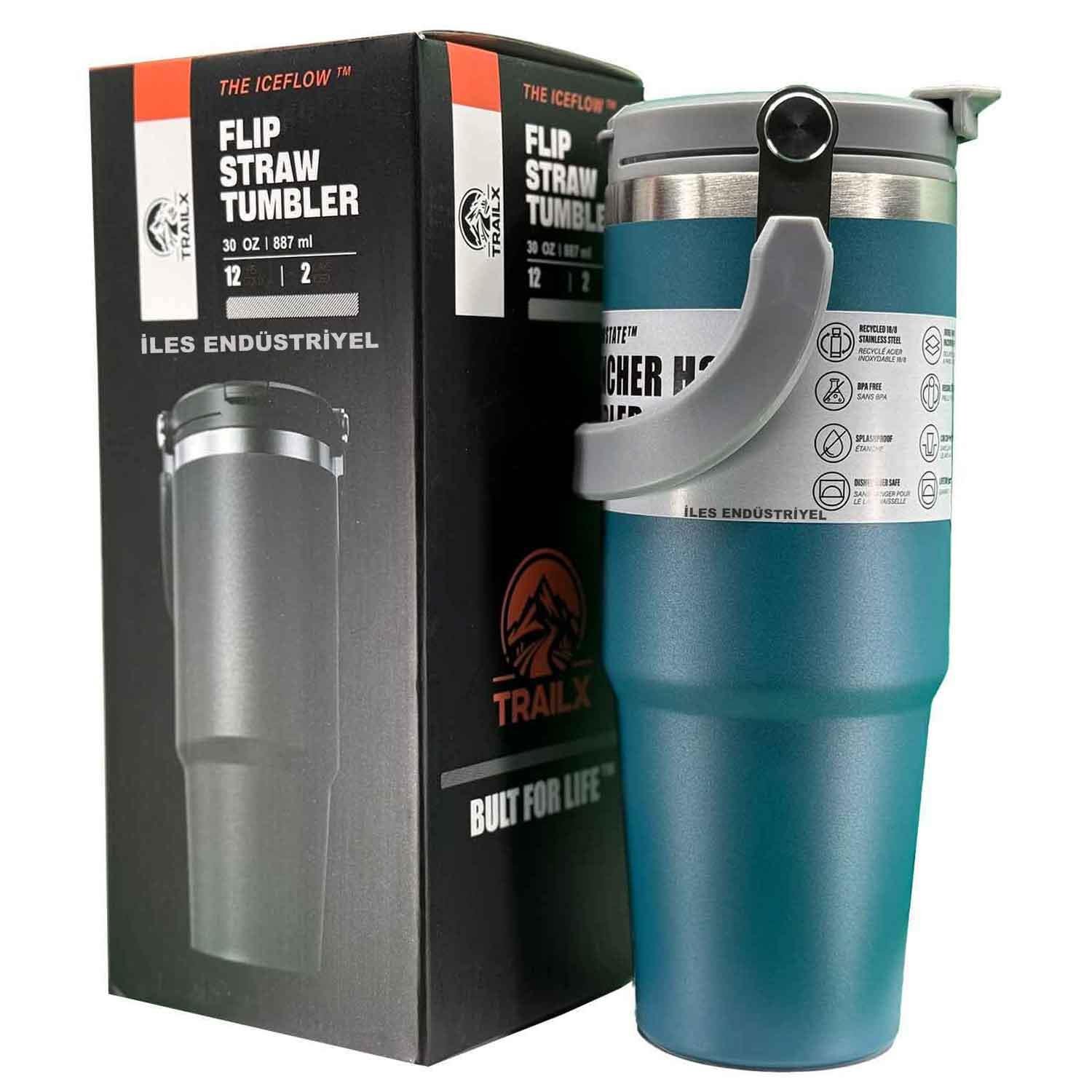 Trailx Vakumlu Termos, Paslanmaz Çelik 30 Oz/887 ml, Mavi, TRAİLX, Termoslar