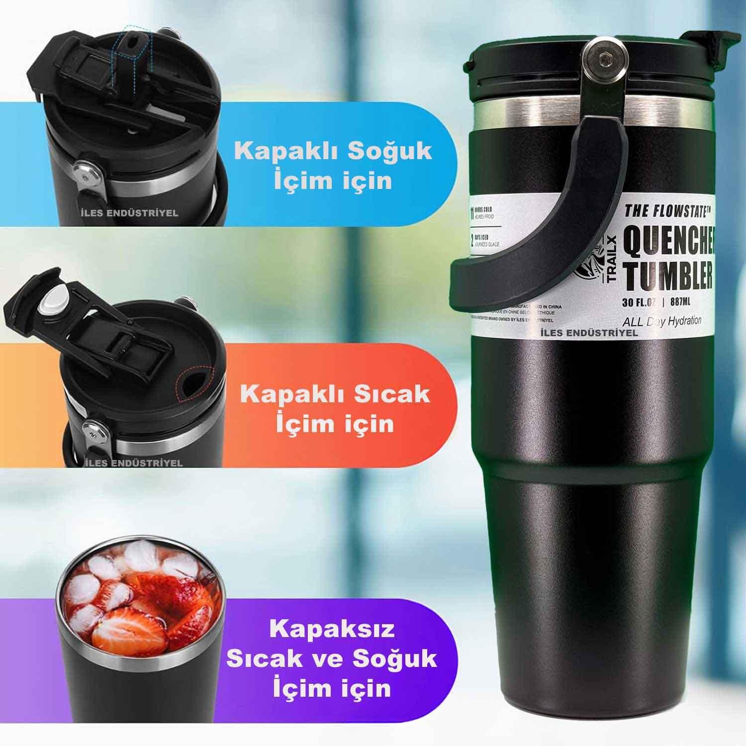 Trailx Vakumlu Termos, Paslanmaz Çelik 30 Oz/887 ml, Siyah, TRAİLX, Termoslar