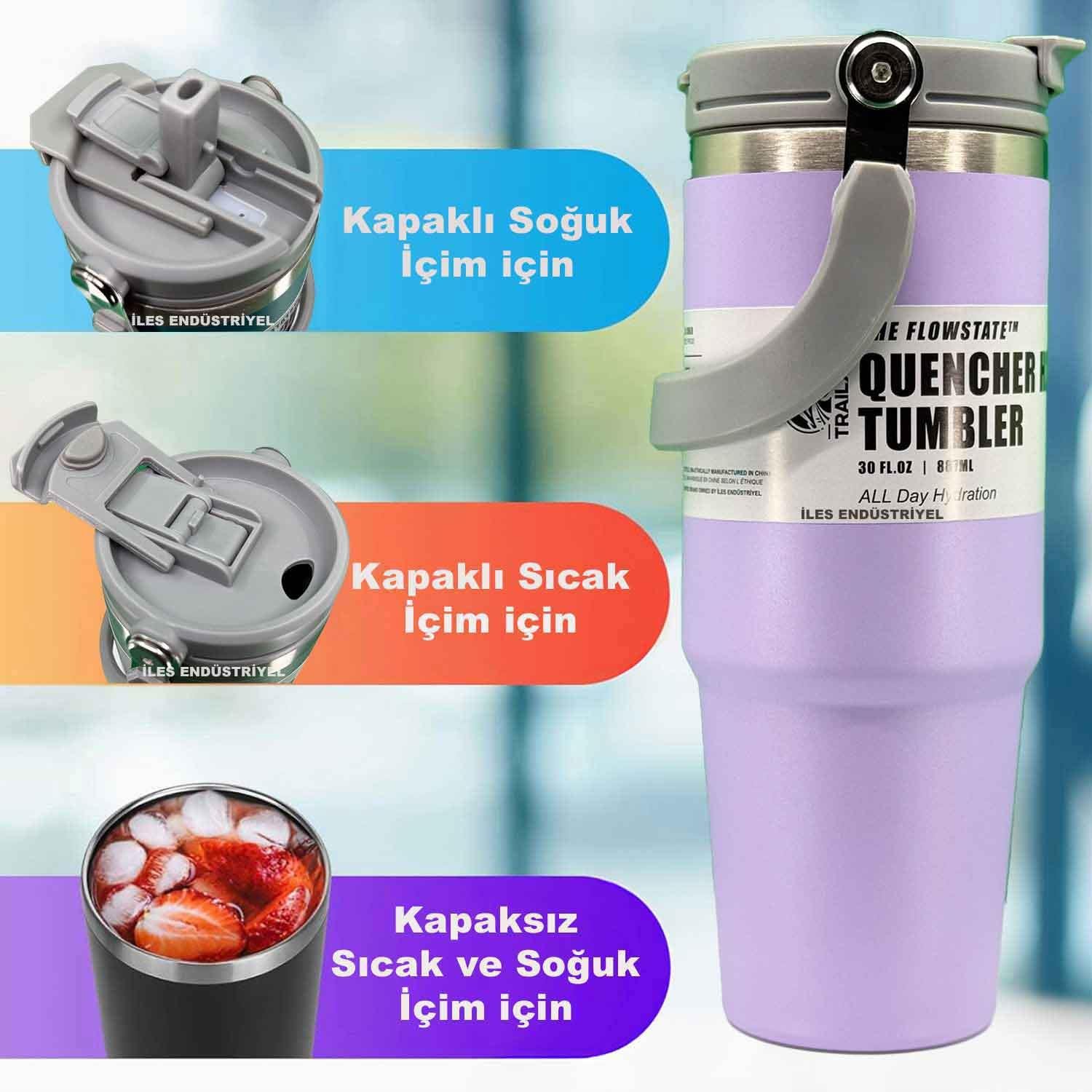 Trailx Vakumlu Termos, Paslanmaz Çelik 30 Oz/887 ml, Lila, TRAİLX, Termoslar