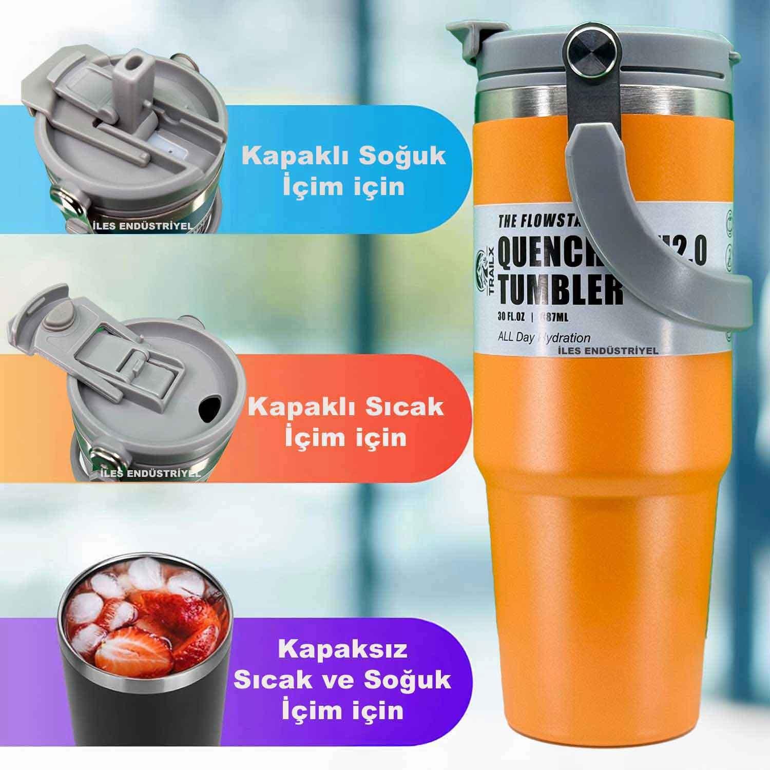 Trailx Vakumlu Termos, Paslanmaz Çelik 30 Oz/887 ml, Orange, TRAİLX, Termoslar