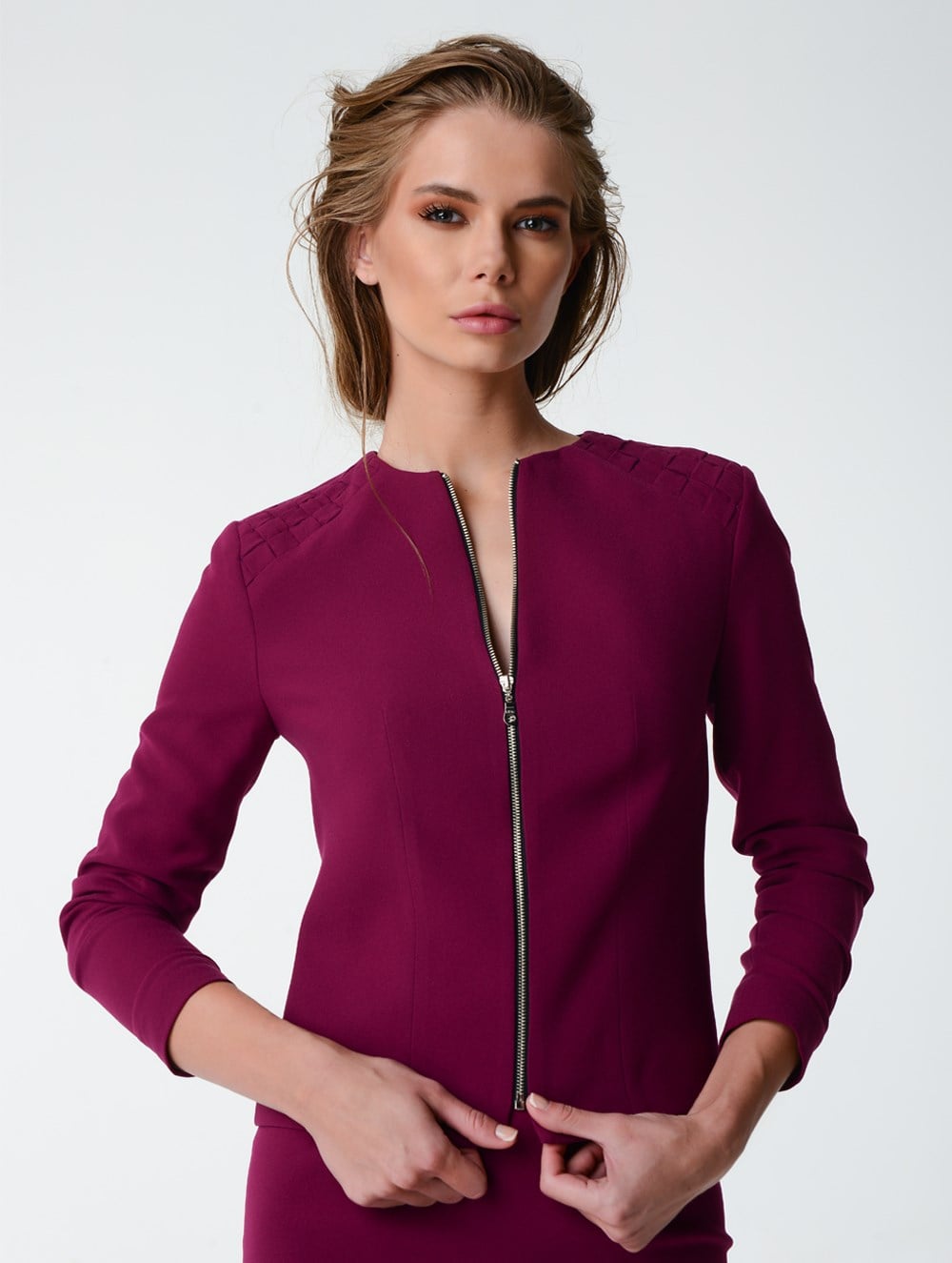 Basket Weave Crepe Jacket in Cyclamen Colour