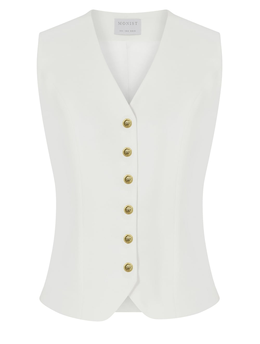 Classic Crepe Vest in White Colour with Gold Button