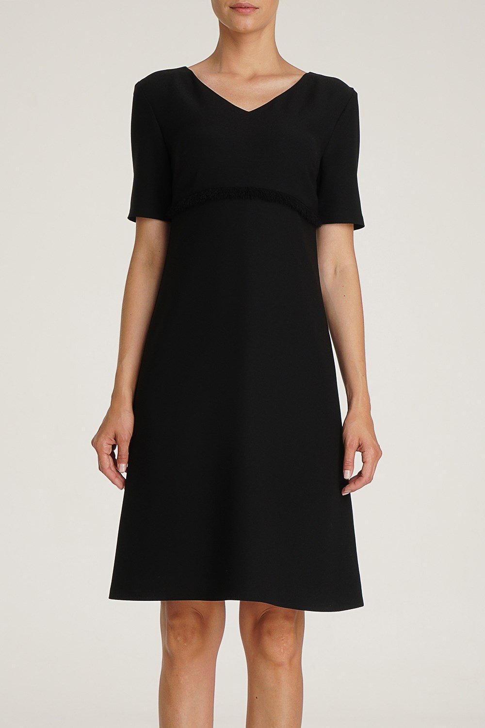 Fringe Tape Crepe Dress in Black Colour