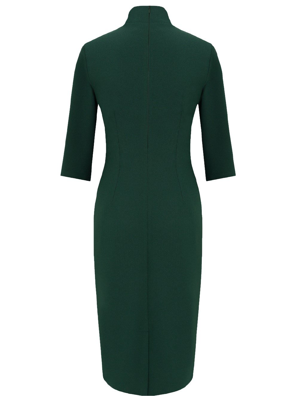 High Collar Crepe Dress in Green Colour