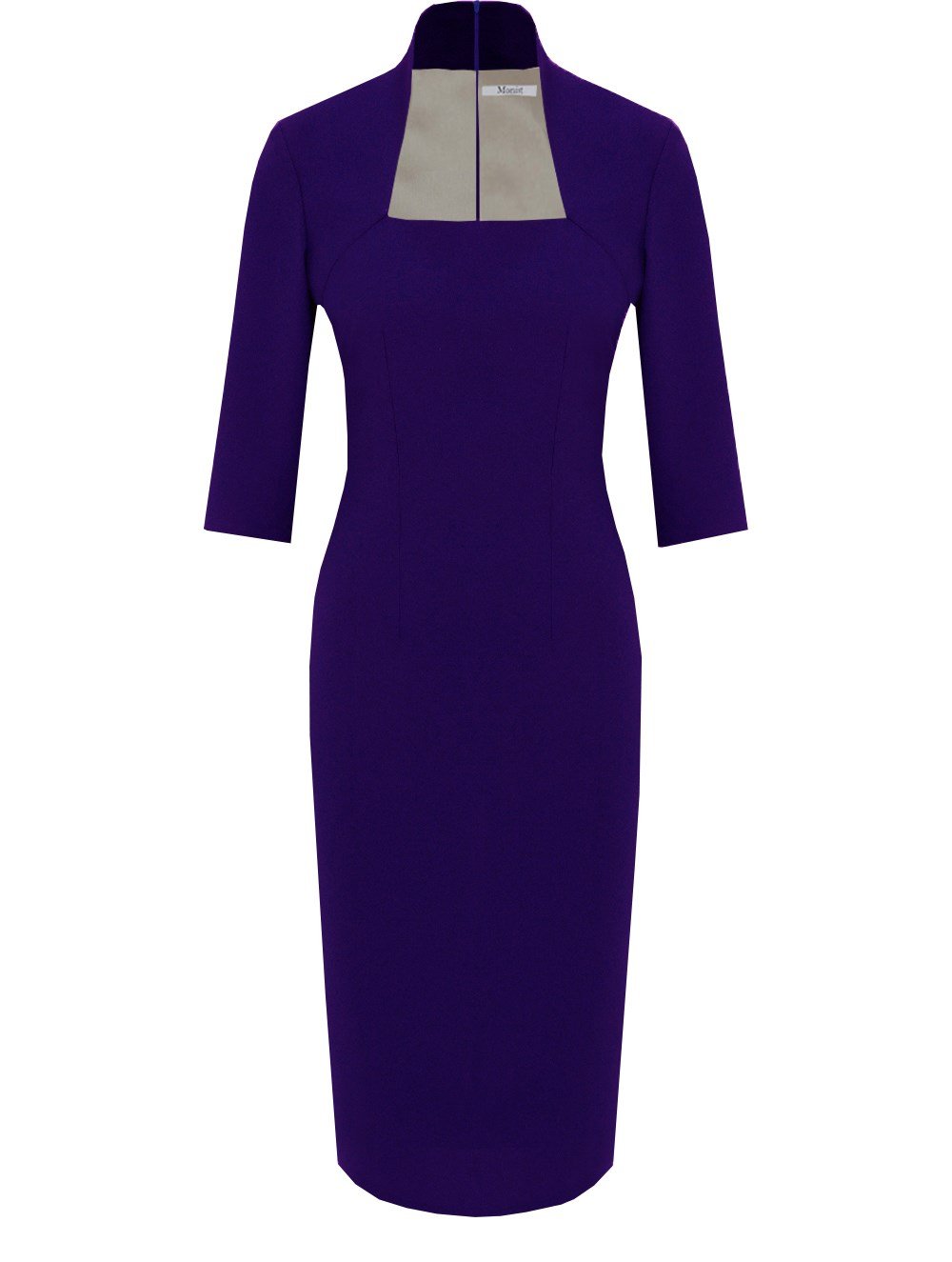 High Collar Crepe Dress in Purple Colour