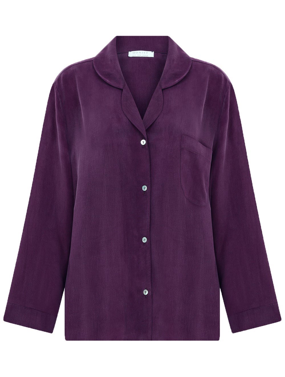 Long Sleeve Vegan Cupro Pyjama Top in Plum Colour