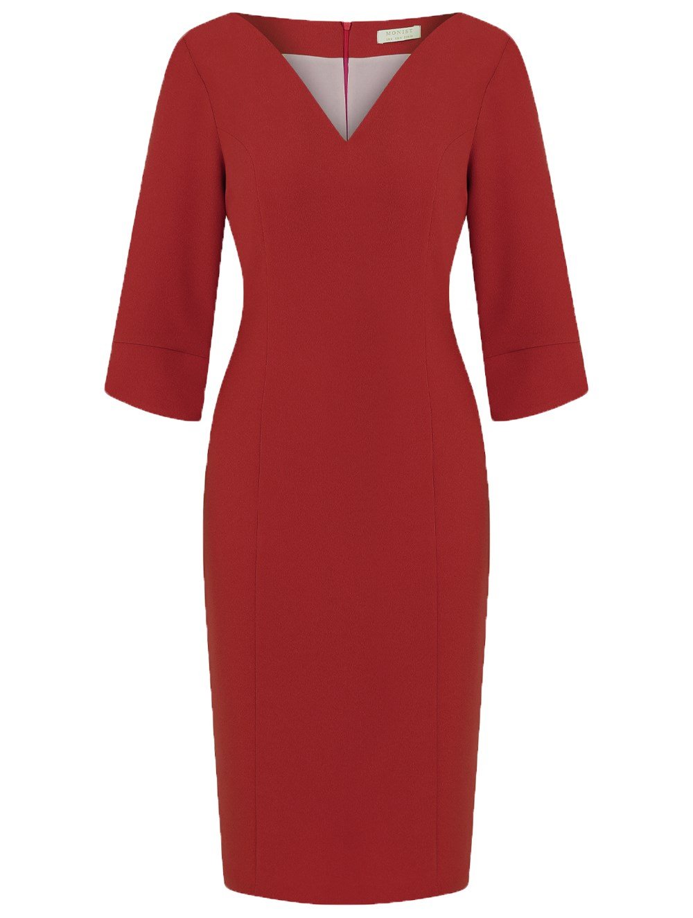 Oval Neck Crepe Dress in Red Colour