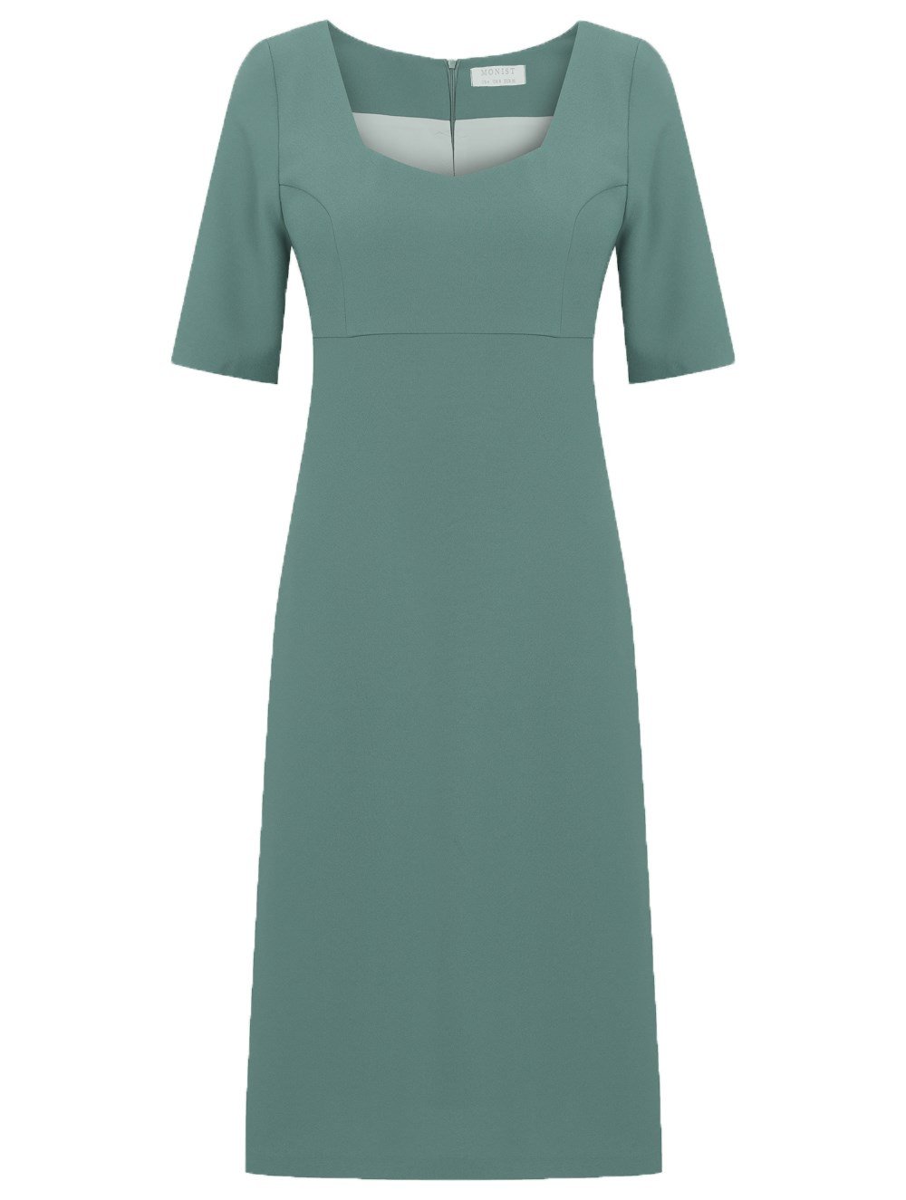 Pentagon Neck Crepe Dress in Light Green Colour