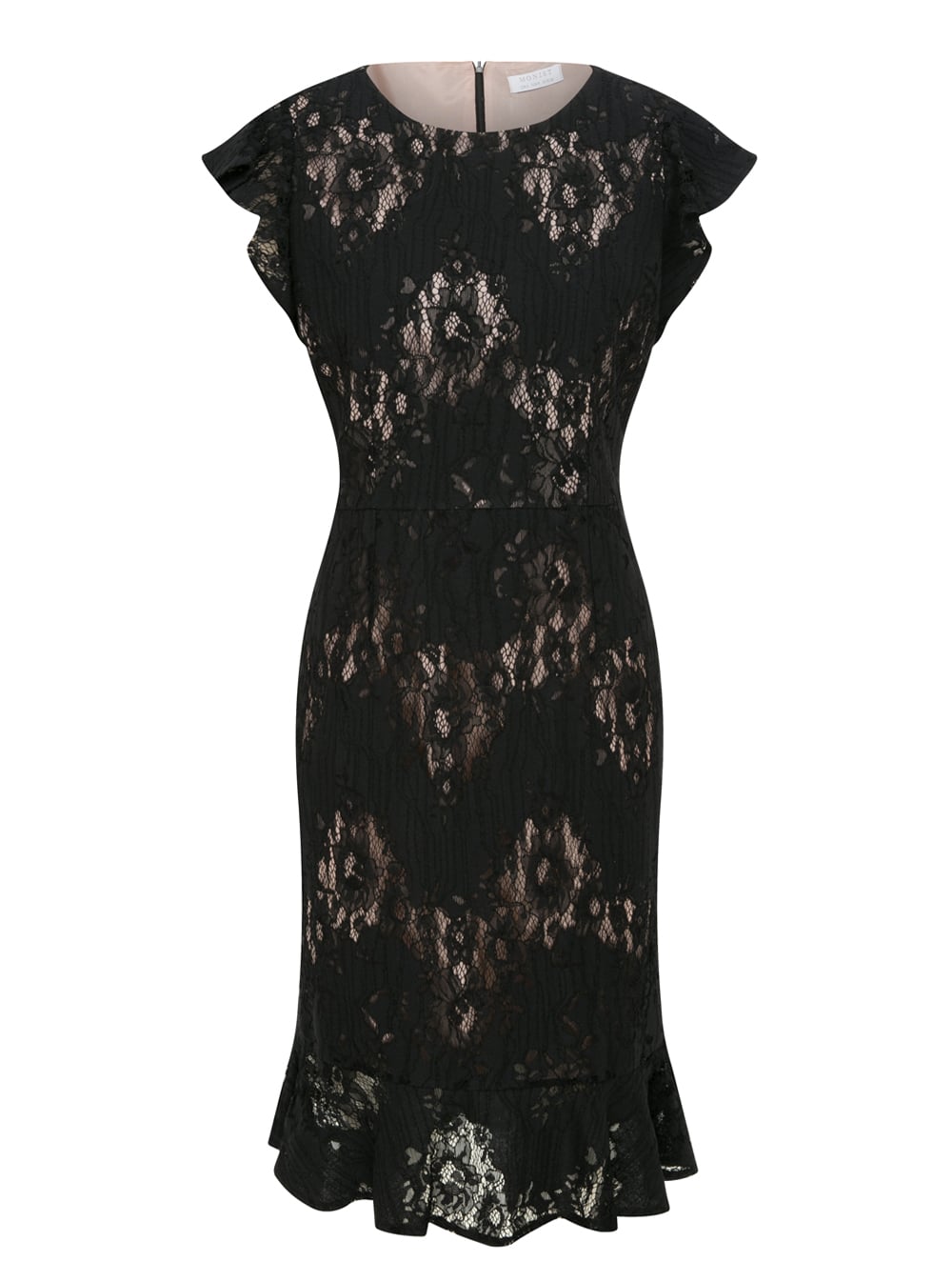 Ruffled Lace Dress in Black Colour 