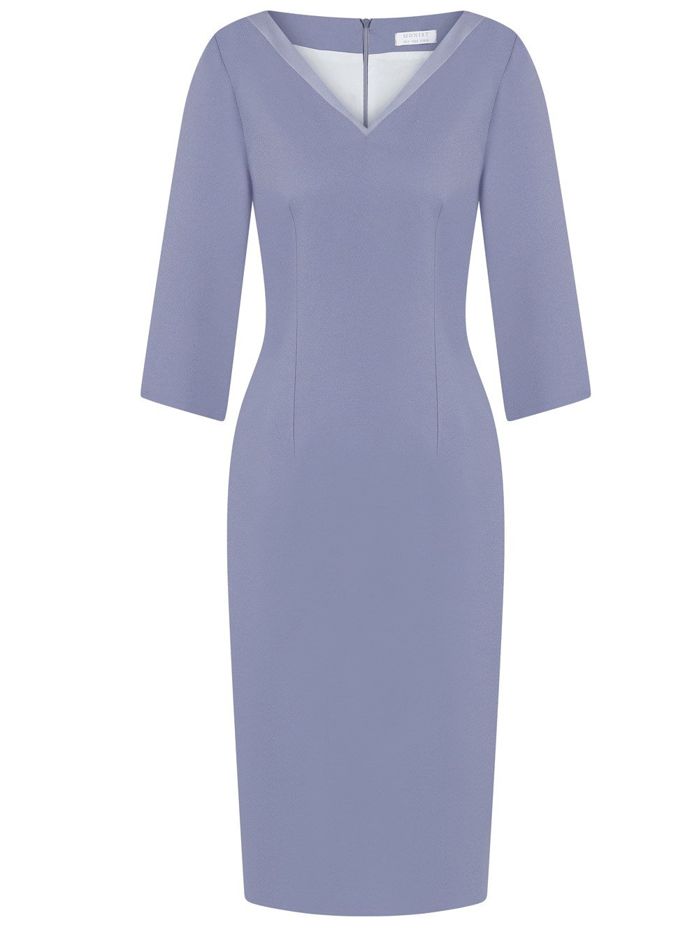 Satin V-Neck Collar Crepe Dress in Light Blue Colour