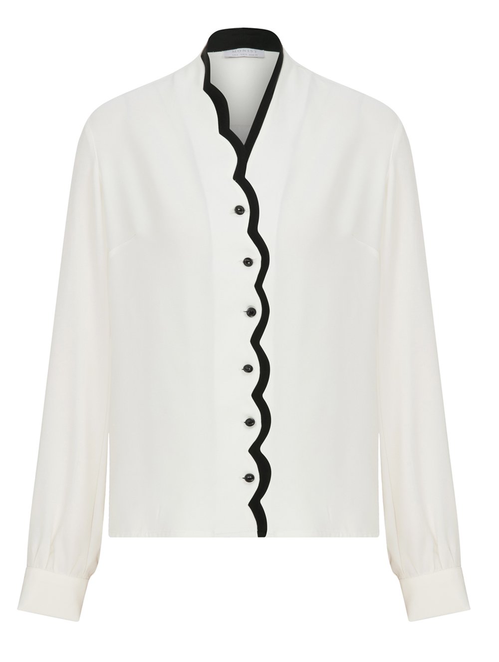 Sliced Collar Vegan Viscose Blouse in White Colour