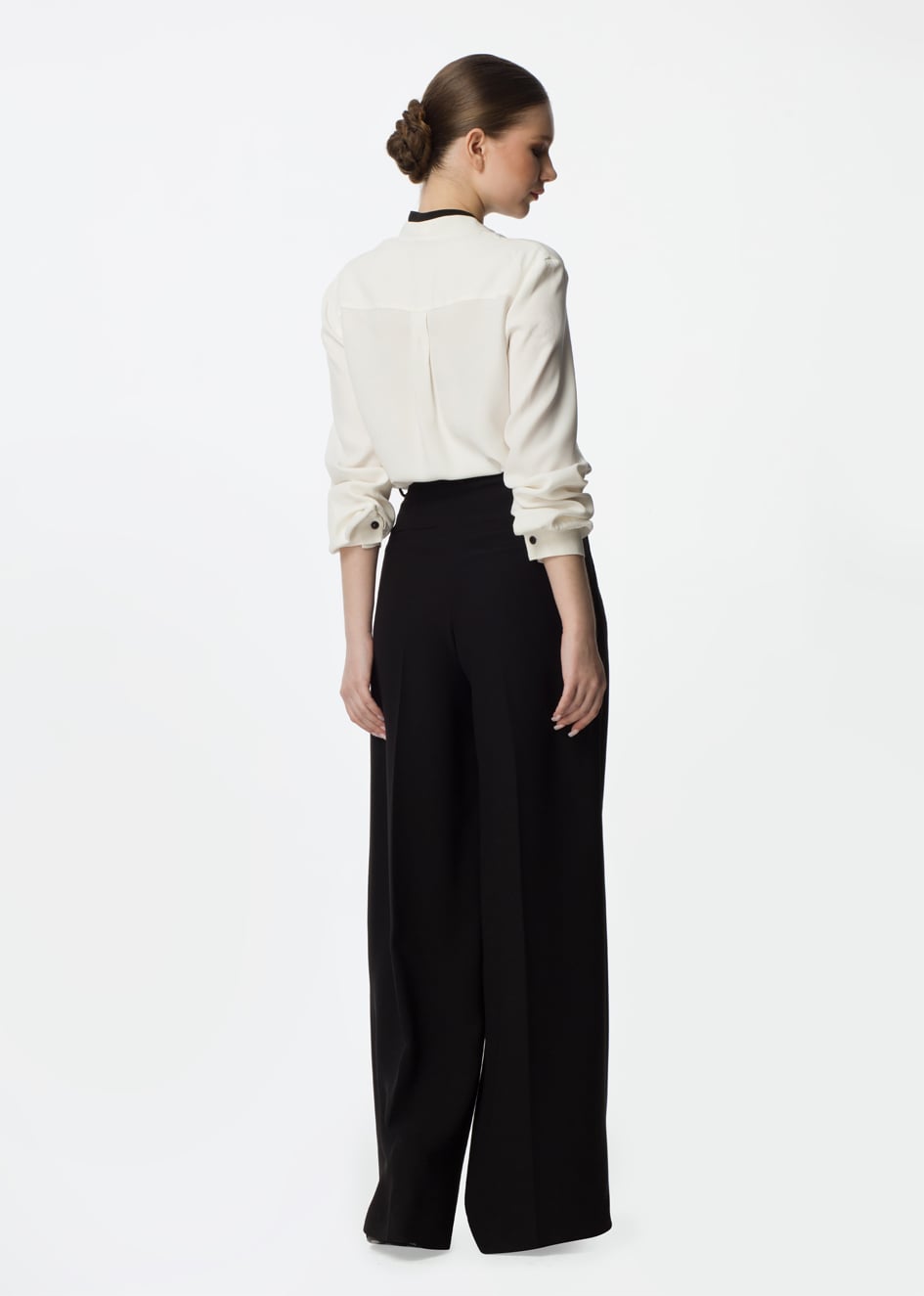 Sliced Collar Vegan Viscose Blouse in White Colour
