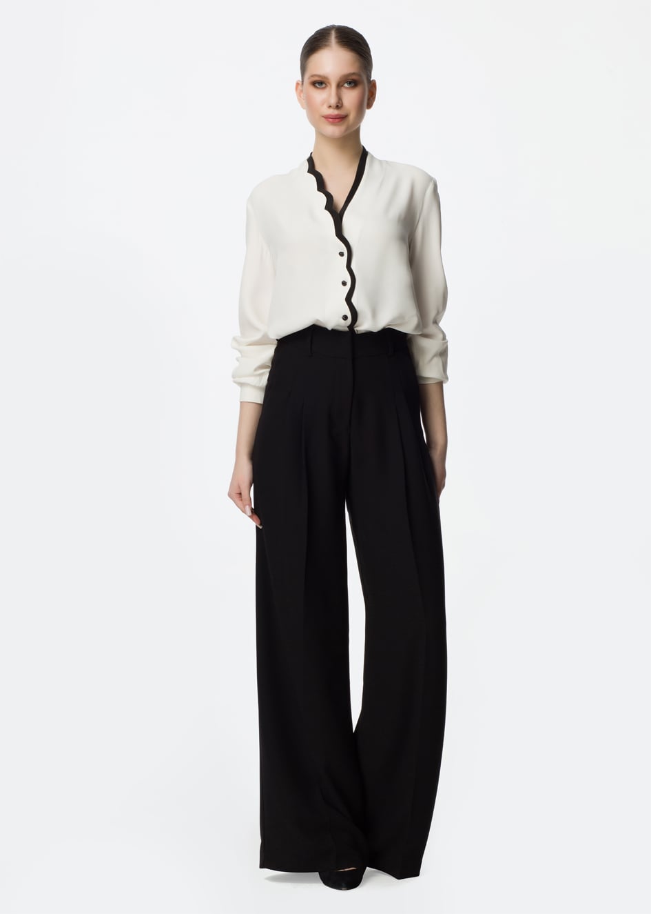 Sliced Collar Vegan Viscose Blouse in White Colour
