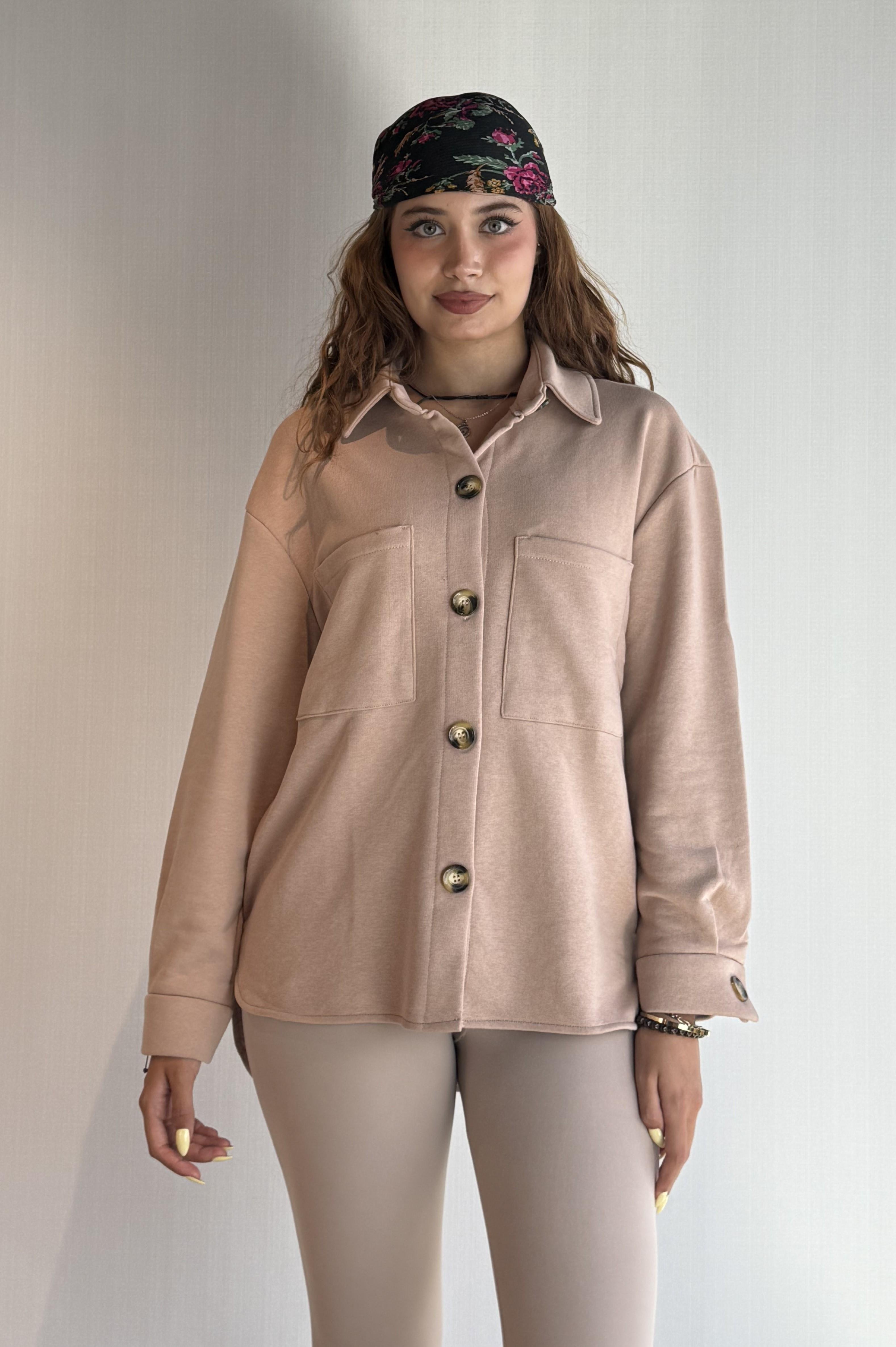 Kadın Düğme Detaylı Polarlı Kalın Uzun Kollu Bej Gömlek-Gömlek -Tf The Fancy For You-8100-3-Kadın Düğme Detaylı Polarlı Kalın Uzun Kollu Bej Gömlek