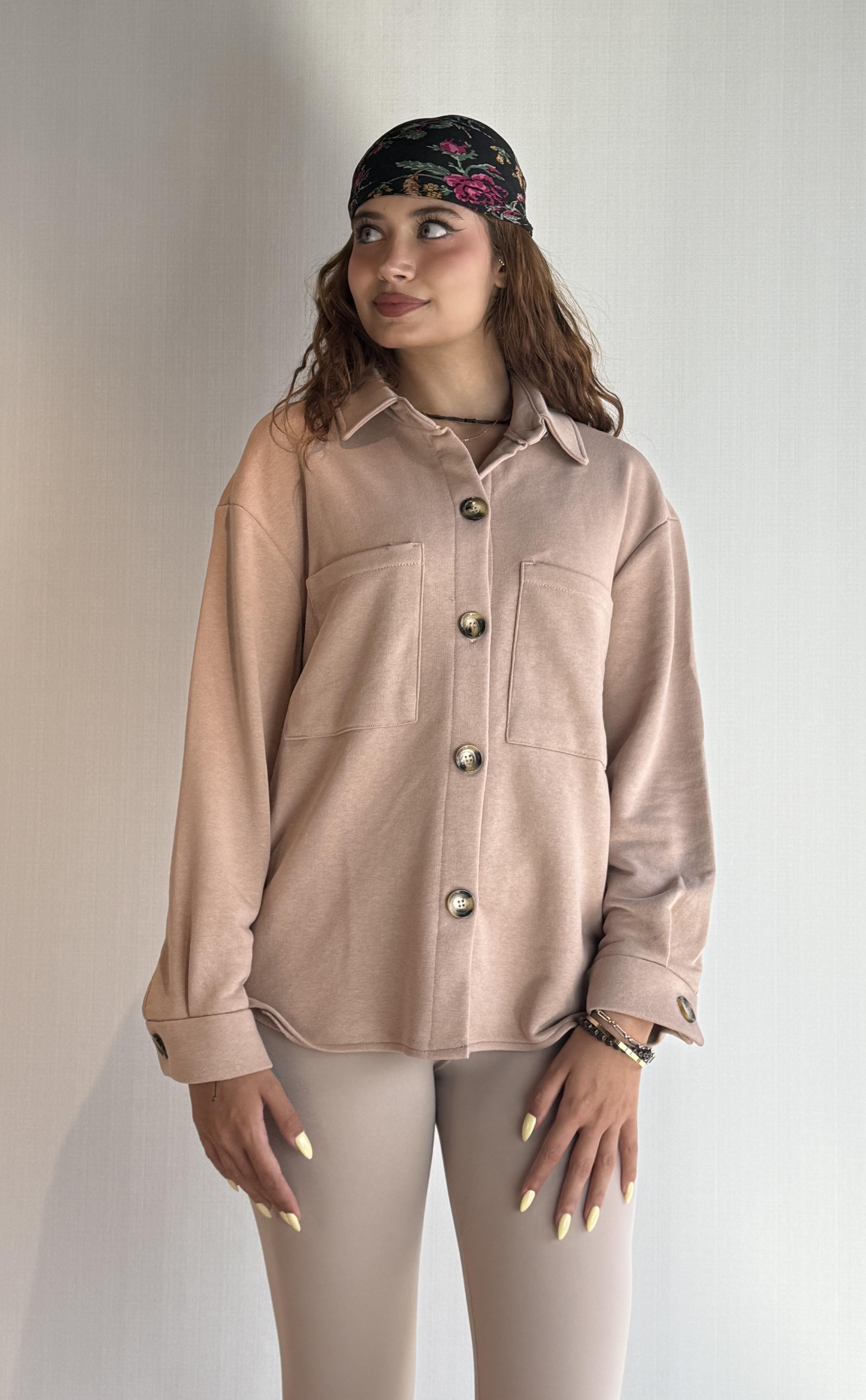 Kadın Düğme Detaylı Polarlı Kalın Uzun Kollu Bej Gömlek-Gömlek -Tf The Fancy For You-8100-3-Kadın Düğme Detaylı Polarlı Kalın Uzun Kollu Bej Gömlek