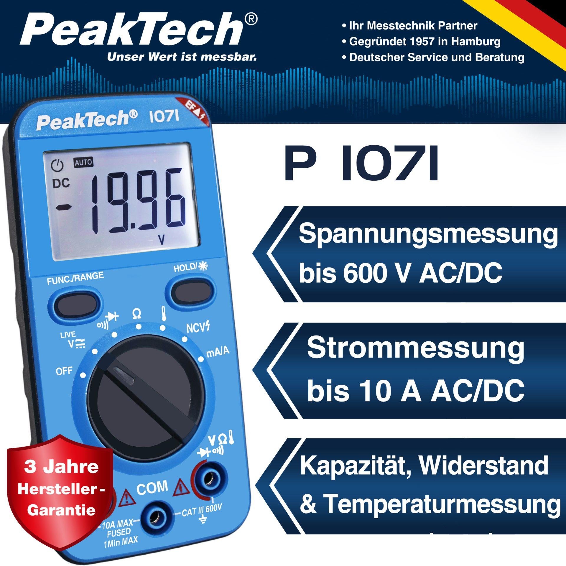 P1071 Dijital Multimetre 600V AC/DC NCV & Live-Test