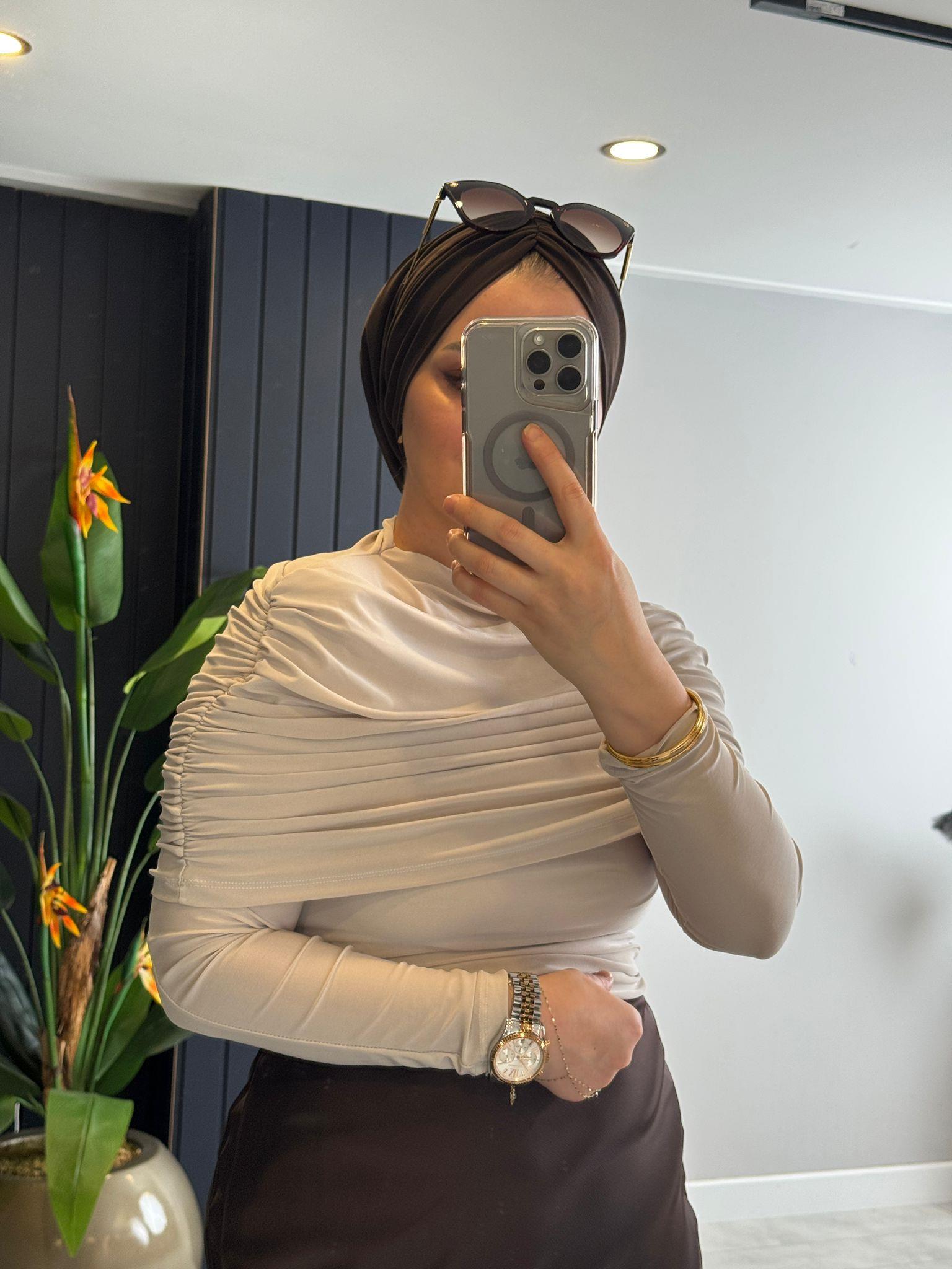 BluzDRAPE KOL DETAYLI SANDY BLUZ