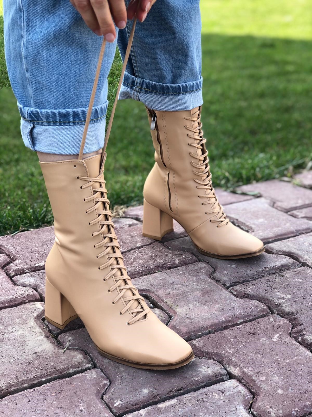 BotNONWOVENNude Bağcıklı Topuklu Bot