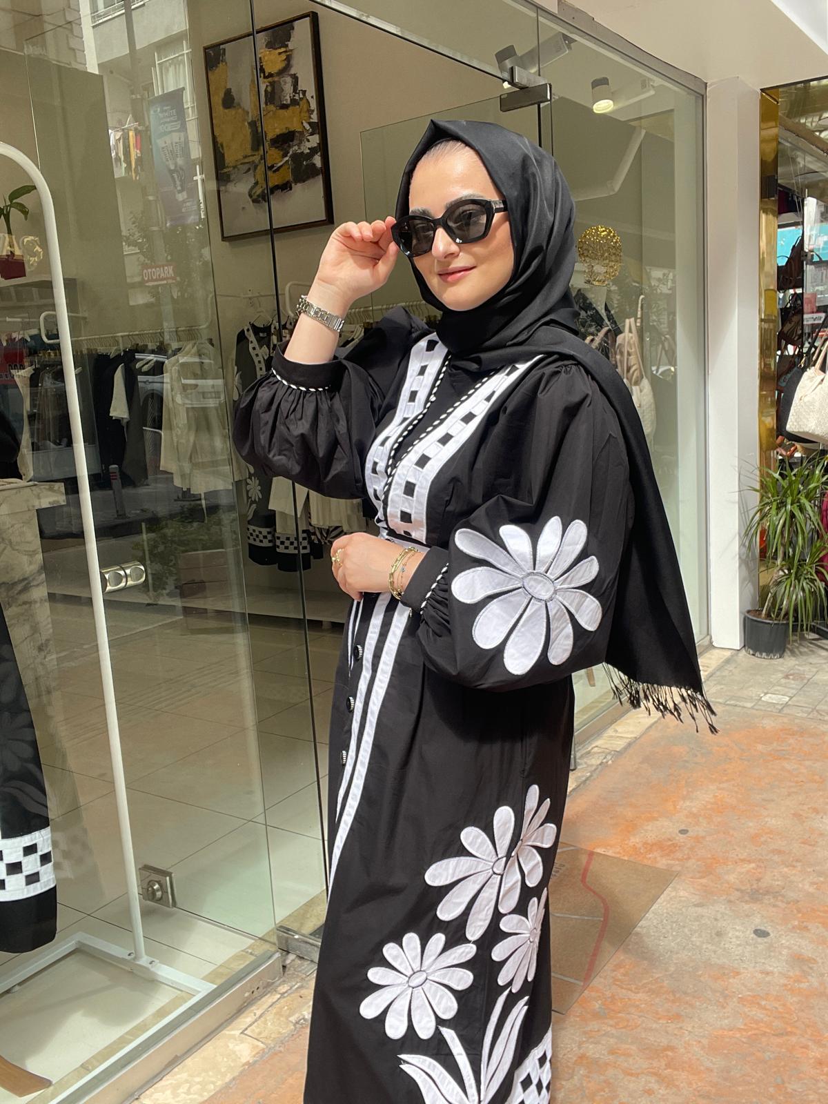 ELBİSEÇİÇEK NAKIŞLI POPLİN ELBİSE