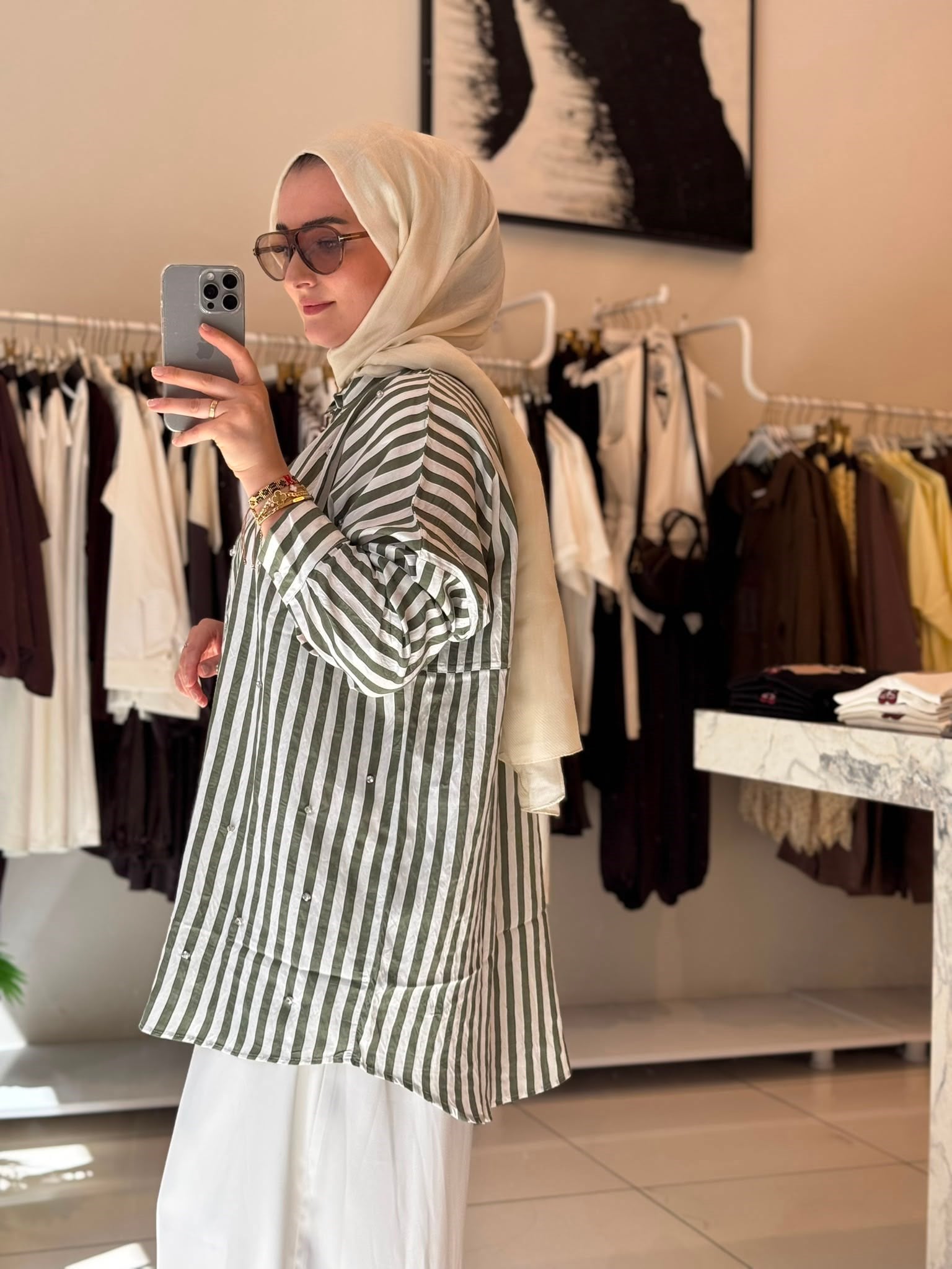 GömlekSERPME TAŞLI ÇİZGİLİ OVERSİZE GÖMLEK