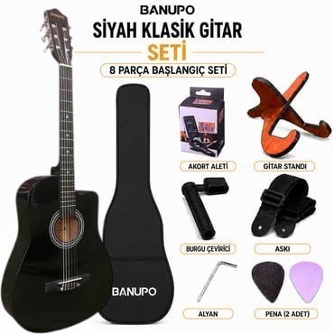 Banupo MG1BK Black Klasik Gitar Başlangıç Seti (Gitar + Kılıf + Akort Aleti + Gitar Standı + Askı)