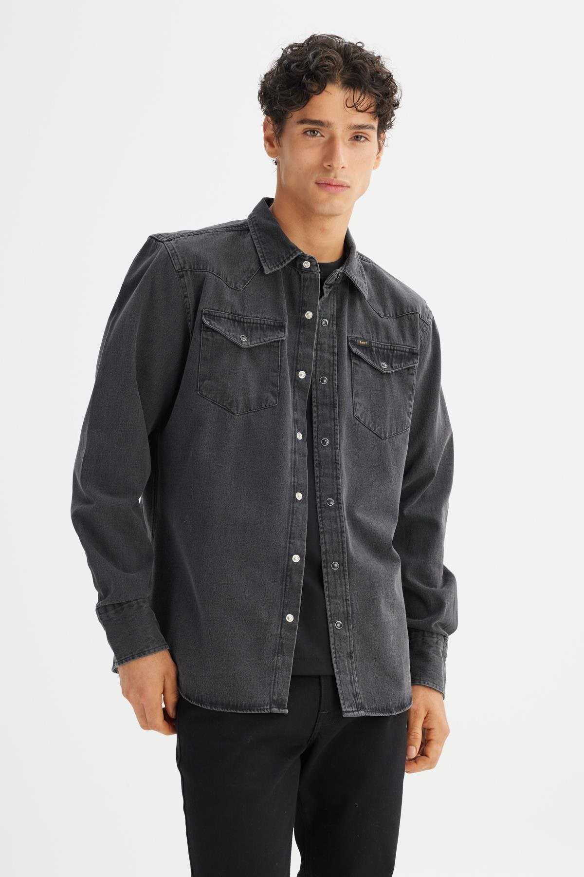  Lee Erkek Regular Fit Normal Kesim Klasik Yaka Cepli Denim Antrasit Gömlek - L241513 - Lee - L241513-2
