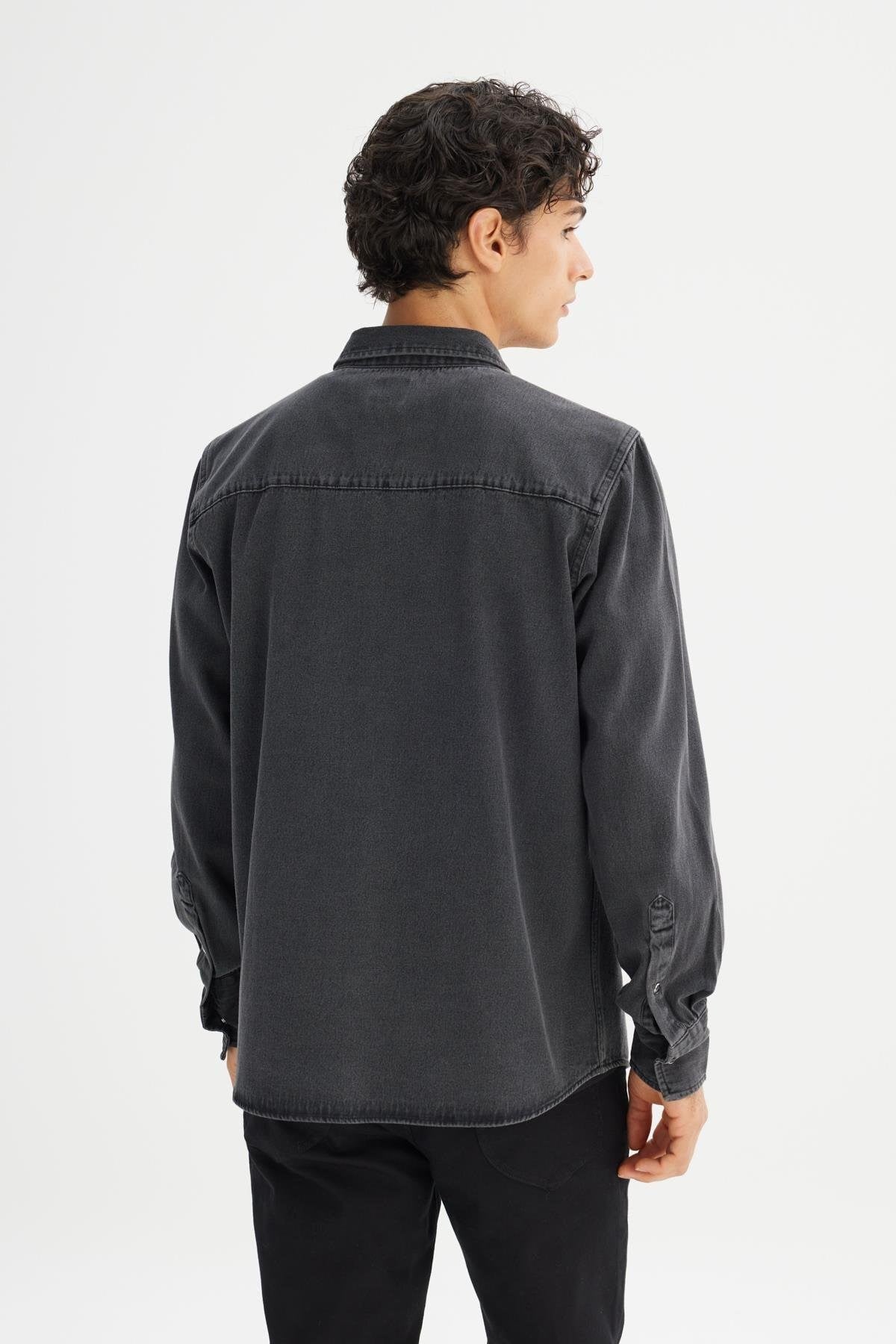  Lee Erkek Regular Fit Normal Kesim Klasik Yaka Cepli Denim Antrasit Gömlek - L241513 - Lee - L241513-2