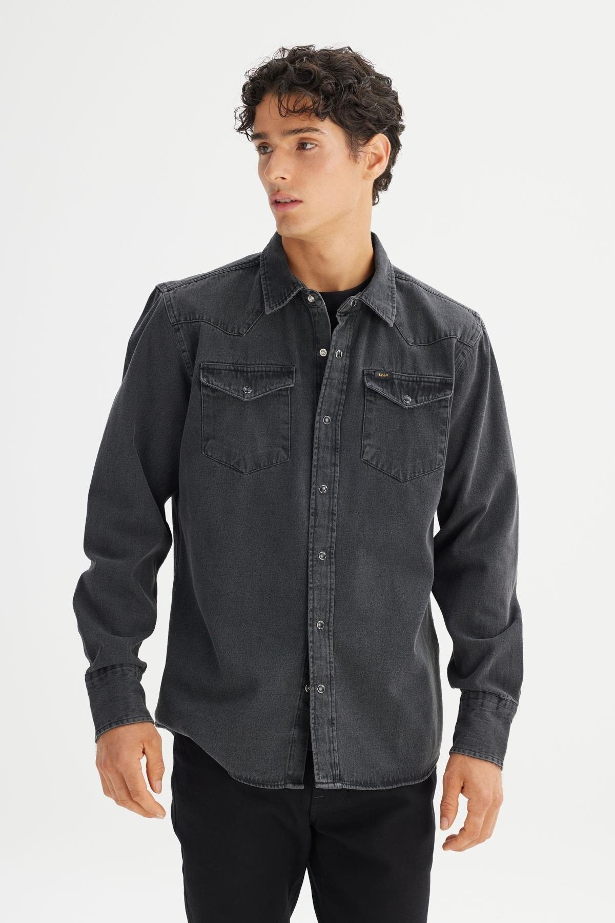  Lee Erkek Regular Fit Normal Kesim Klasik Yaka Cepli Denim Antrasit Gömlek - L241513 - Lee - L241513-2