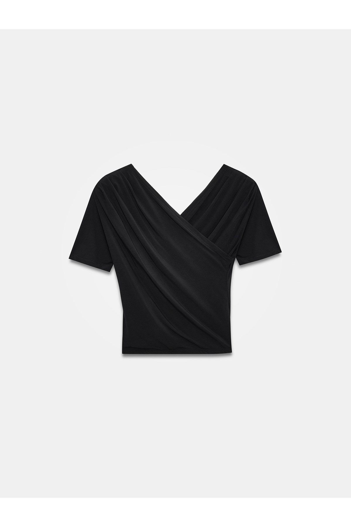Dilvin 32659 Drapeli Kısa Kollu Top-Siyah Bluz - 101A32659 - Dilvin - 101A32659-6
