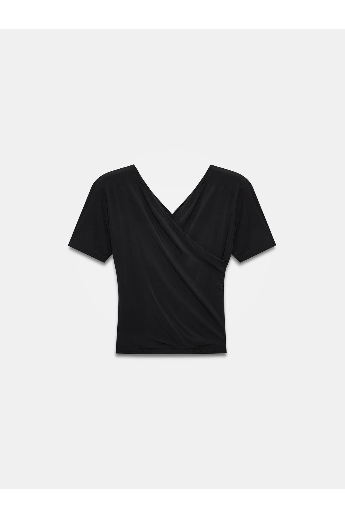 Dilvin 32659 Drapeli Kısa Kollu Top-Siyah Bluz - 101A32659 - Dilvin - 101A32659