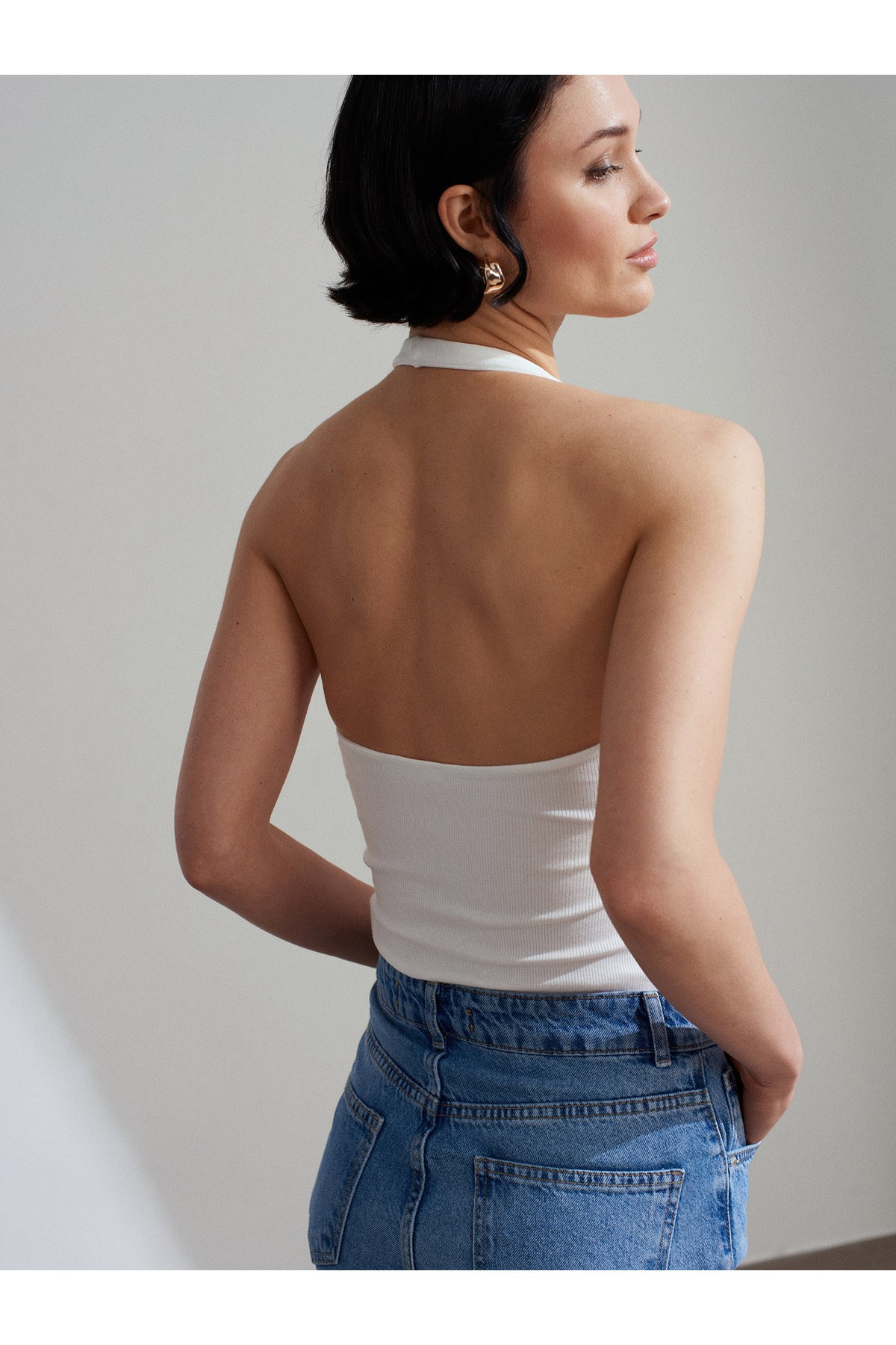 Dilvin Kadın 21052 Halter Yaka Ekru Bluz - 101A21052  - Dilvin - 101A21052-5