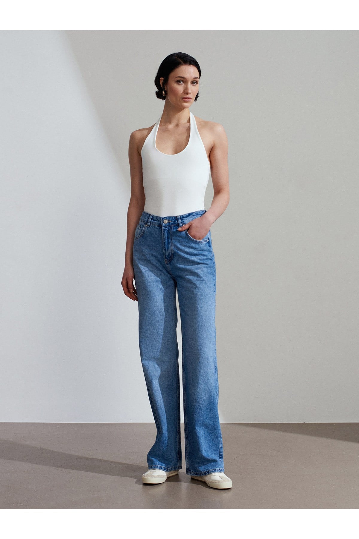 Dilvin Kadın 21052 Halter Yaka Ekru Bluz - 101A21052  - Dilvin - 101A21052-5