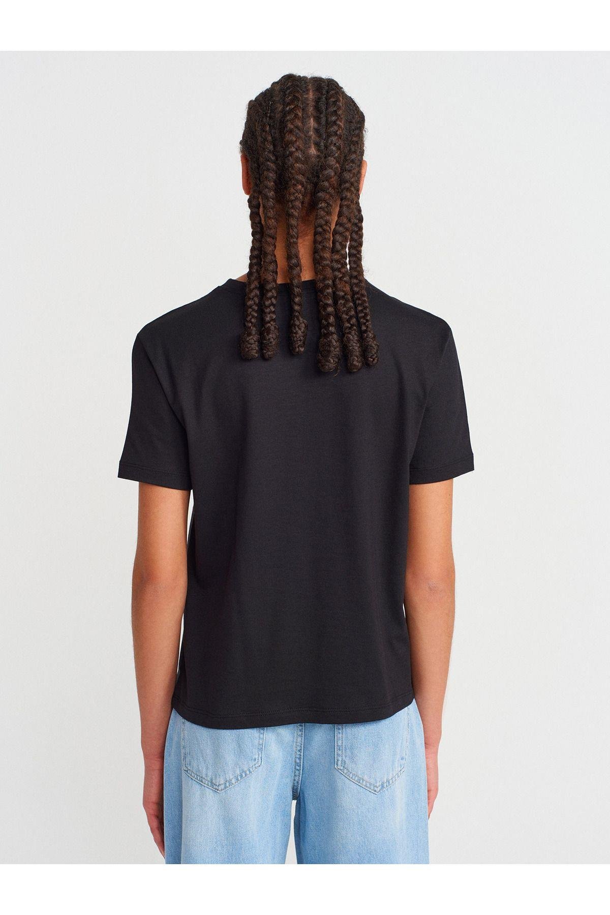 Dilvin Kadın Basic Düz Siyah Bisiklet Yaka T-shirt- 31791 - Dilvin - 1-101A31791