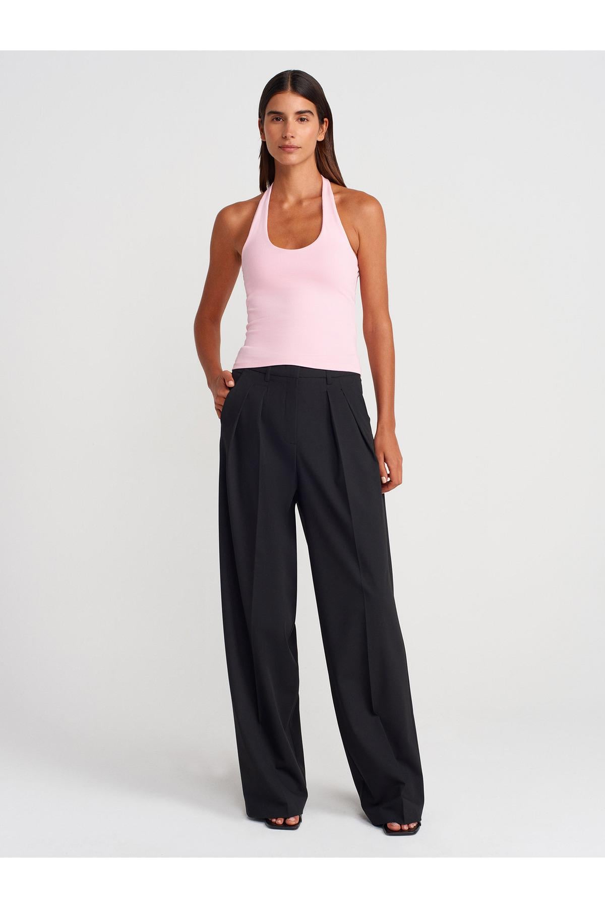 Dilvin Kadın Halter Yaka Sırtı Açık Pembe Bluz - 101A21052 - Dilvin - 101A21052-1