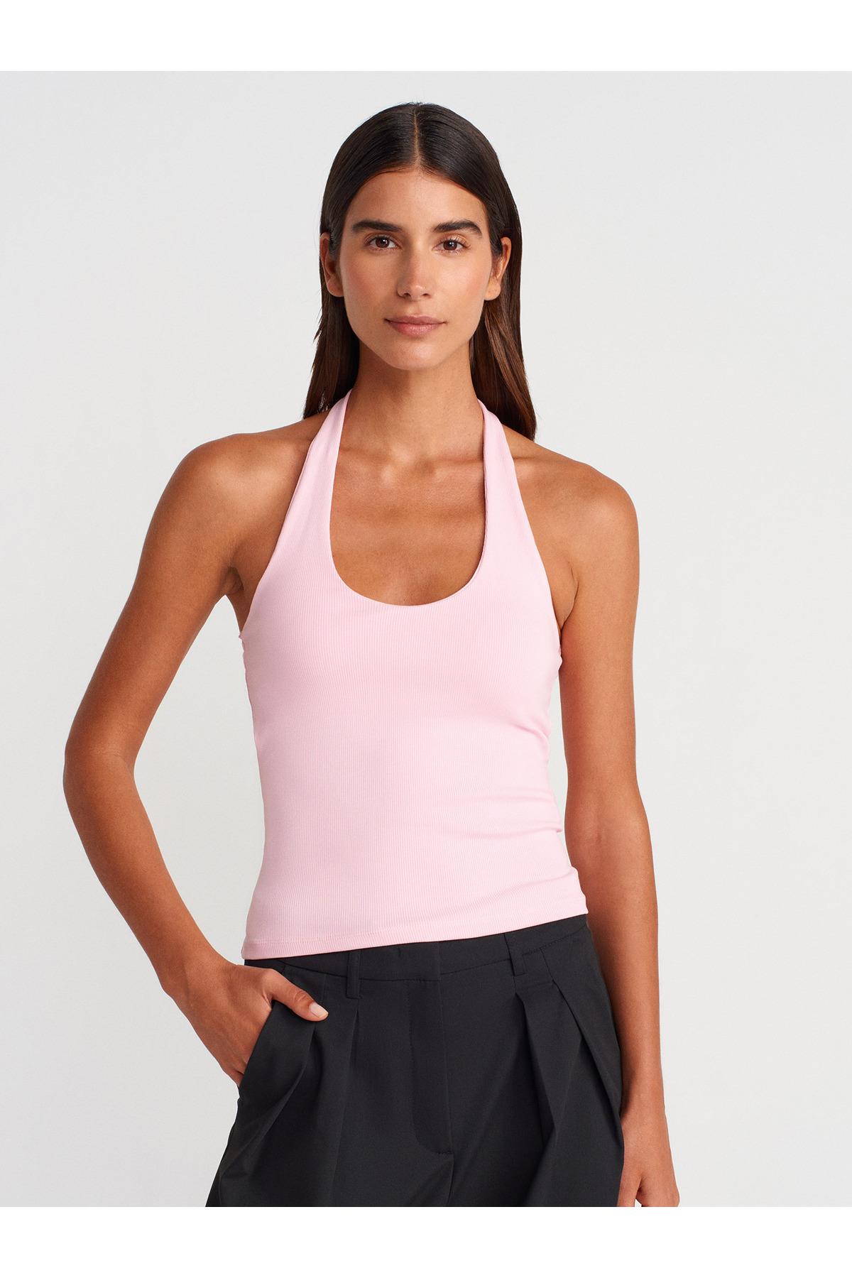 Dilvin Kadın Halter Yaka Sırtı Açık Pembe Bluz - 101A21052 - Dilvin - 101A21052-1