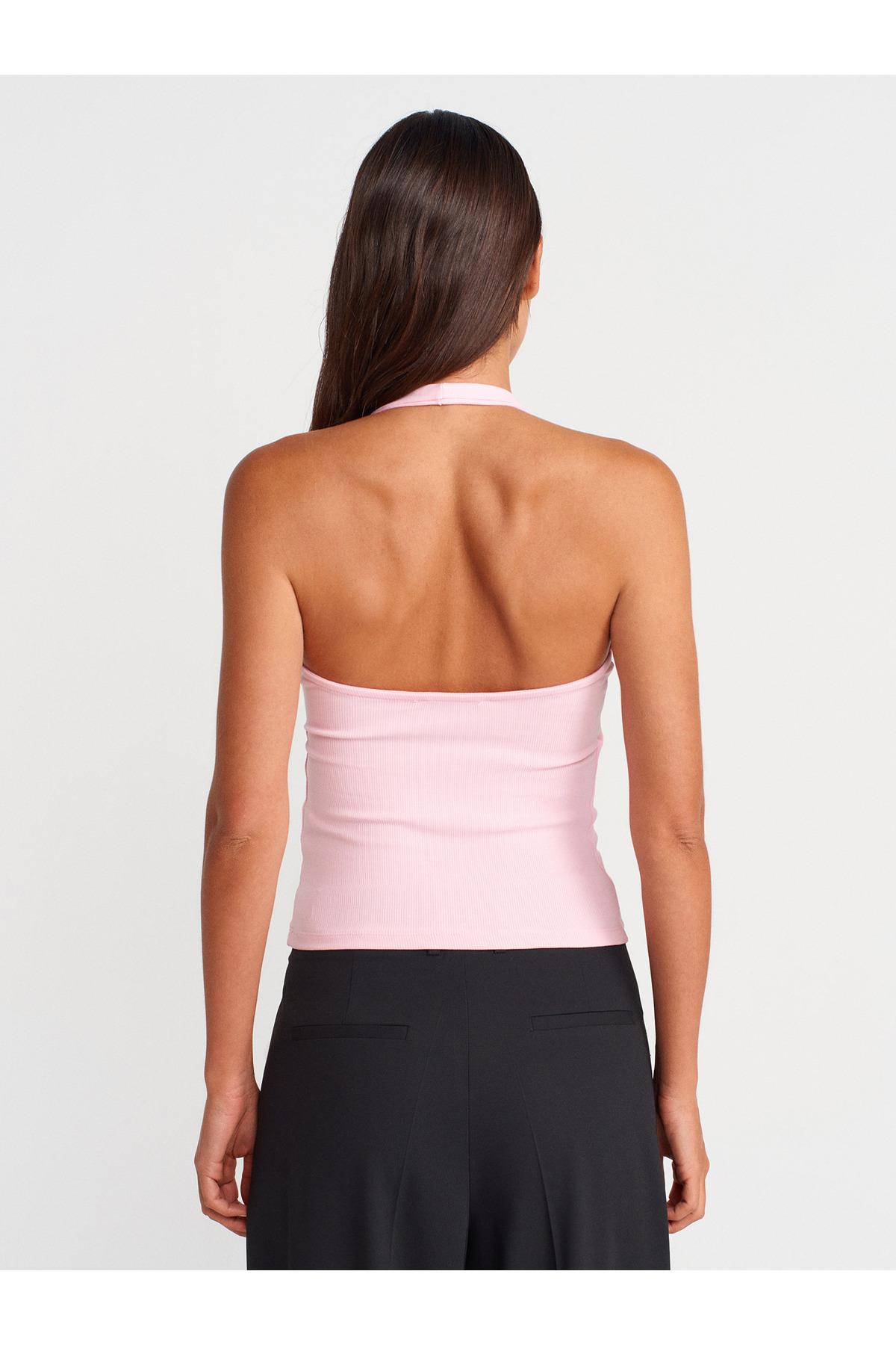 Dilvin Kadın Halter Yaka Sırtı Açık Pembe Bluz - 101A21052 - Dilvin - 101A21052-1