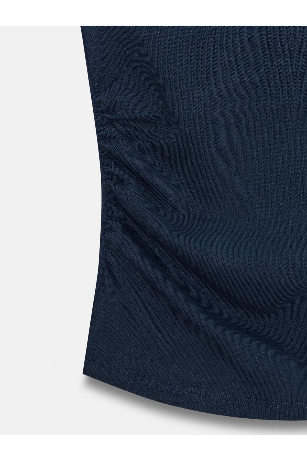 Dilvin Kadın Kenarları Büzgülü Lacivert T-Shirt - 101A21054 - Dilvin - 101A21054