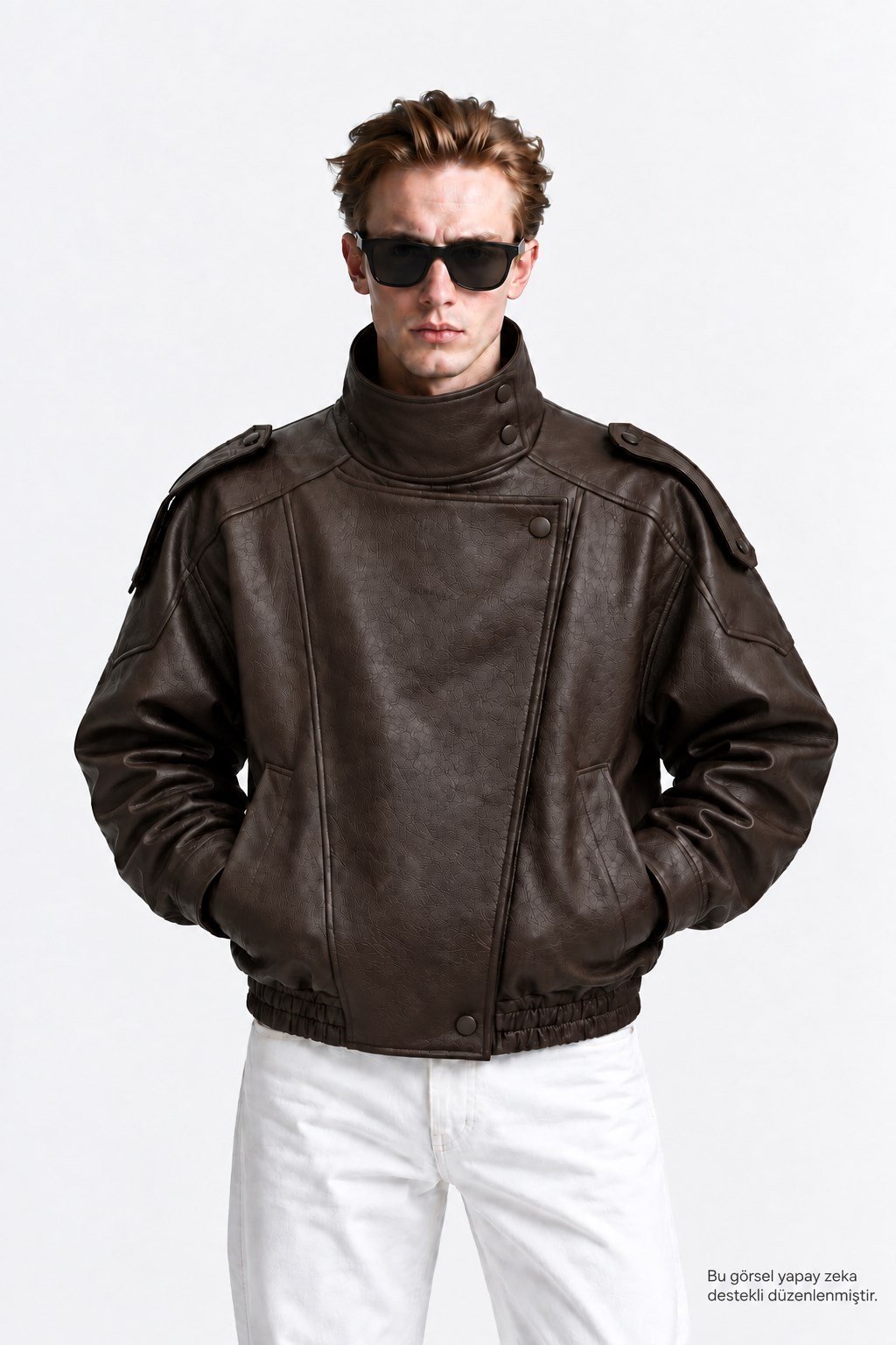 Erkek Oversize Rahat Kalıp Koyu Kahve Suni Deri Ceket-002419 - LaykMayk - L-002419