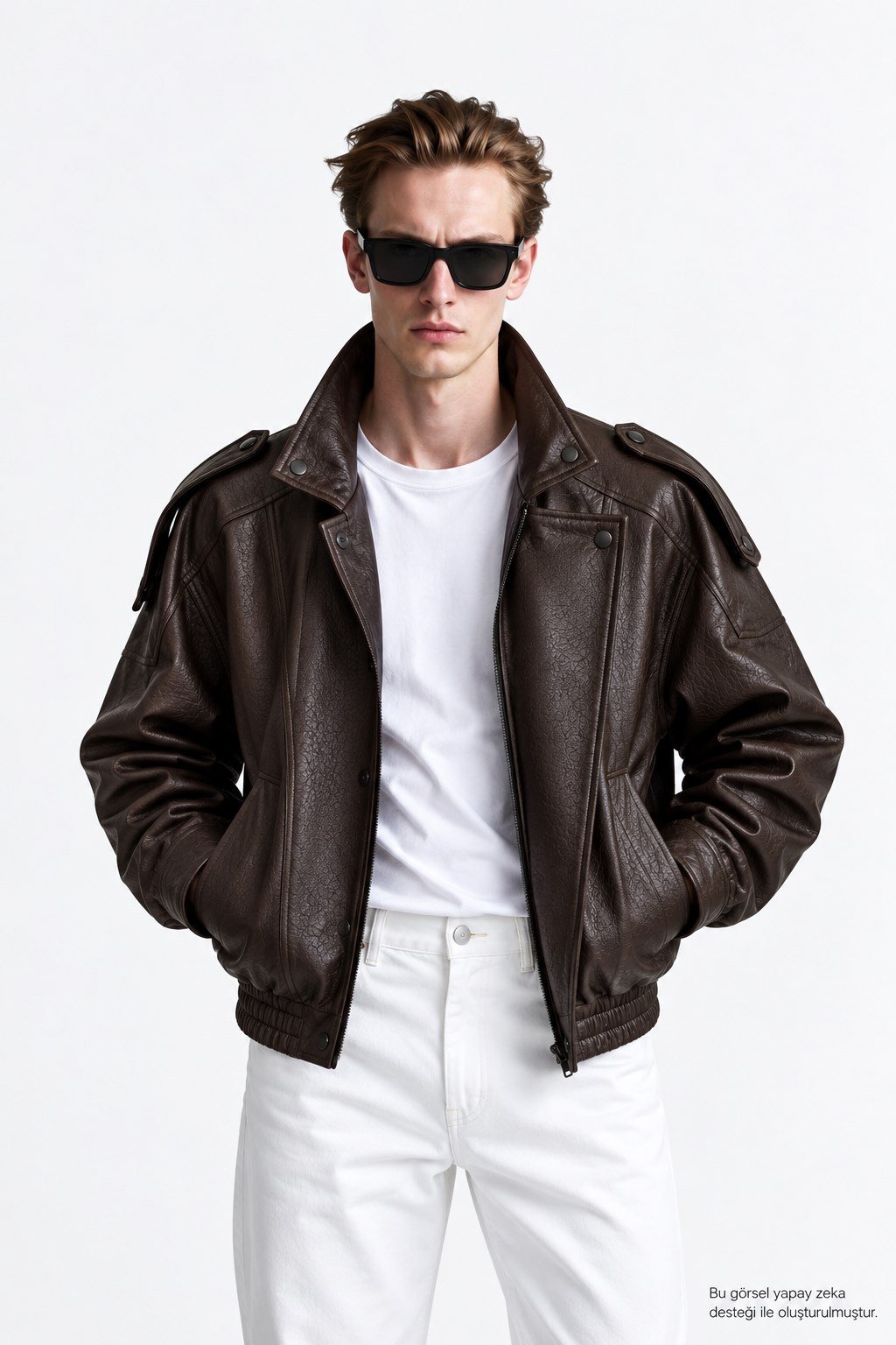 Erkek Oversize Rahat Kalıp Koyu Kahve Suni Deri Ceket-002419 - LaykMayk - L-002419