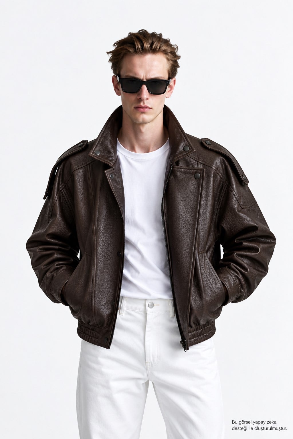 Erkek Oversize Rahat Kalıp Koyu Kahve Suni Deri Ceket-002419 - LaykMayk - L-002419