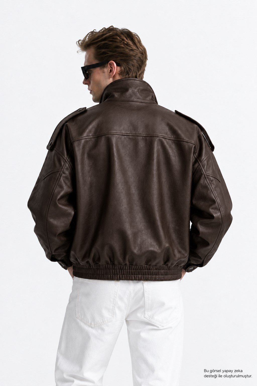 Erkek Oversize Rahat Kalıp Koyu Kahve Suni Deri Ceket-002419 - LaykMayk - L-002419