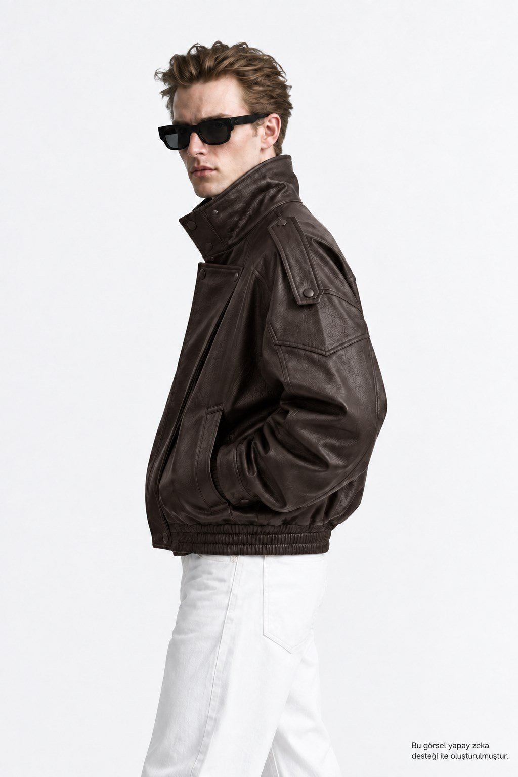 Erkek Oversize Rahat Kalıp Koyu Kahve Suni Deri Ceket-002419 - LaykMayk - L-002419