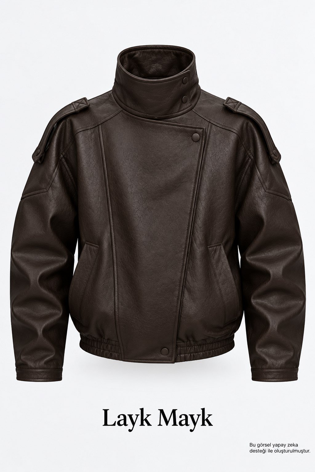 Erkek Oversize Rahat Kalıp Koyu Kahve Suni Deri Ceket-002419 - LaykMayk - L-002419