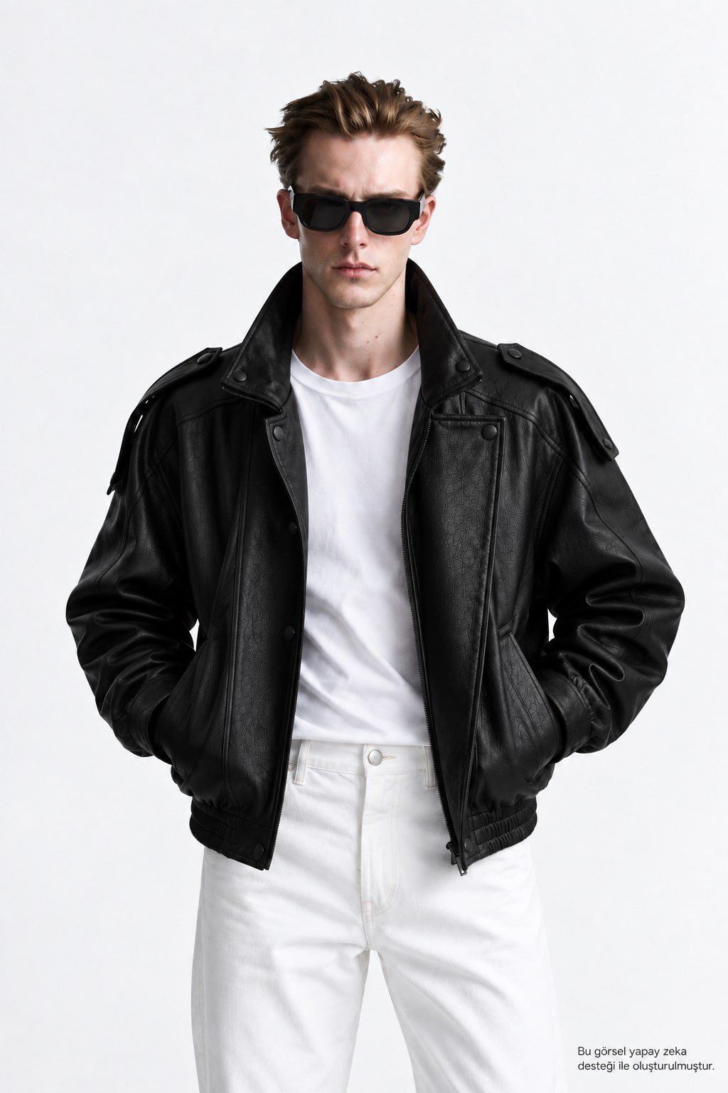 Erkek Oversize Rahat Kalıp Siyah Suni Deri Ceket-002419 - LaykMayk - L-002419