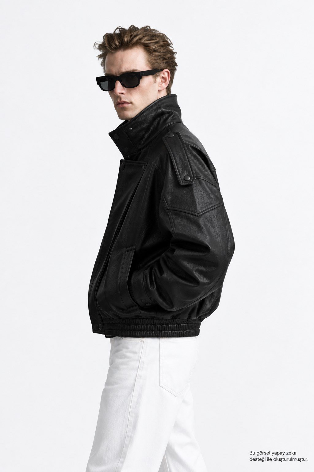 Erkek Oversize Rahat Kalıp Siyah Suni Deri Ceket-002419 - LaykMayk - L-002419