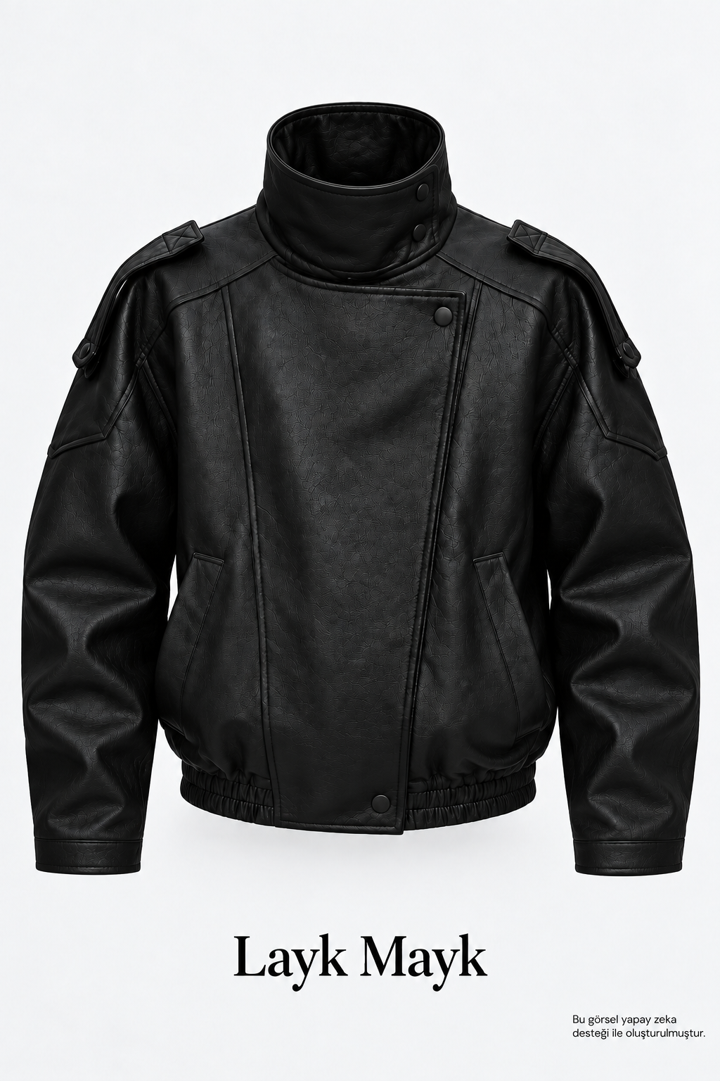 Erkek Oversize Rahat Kalıp Siyah Suni Deri Ceket-002419 - LaykMayk - L-002419