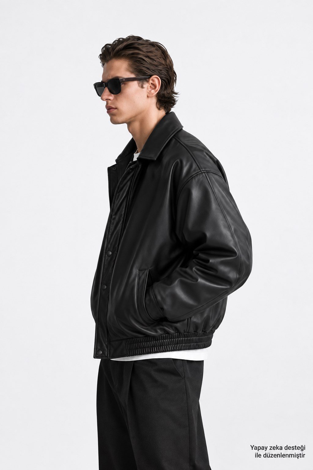 Erkek Oversize Siyah Deri Ceket-00225067 - LaykMayk - 00225067