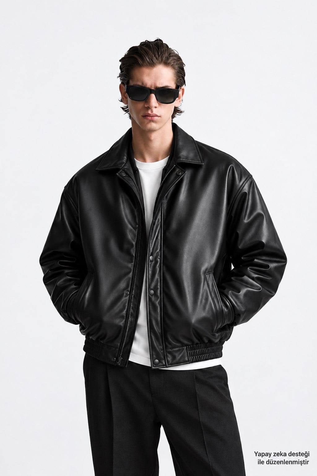 Erkek Oversize Siyah Deri Ceket-00225067 - LaykMayk - 00225067